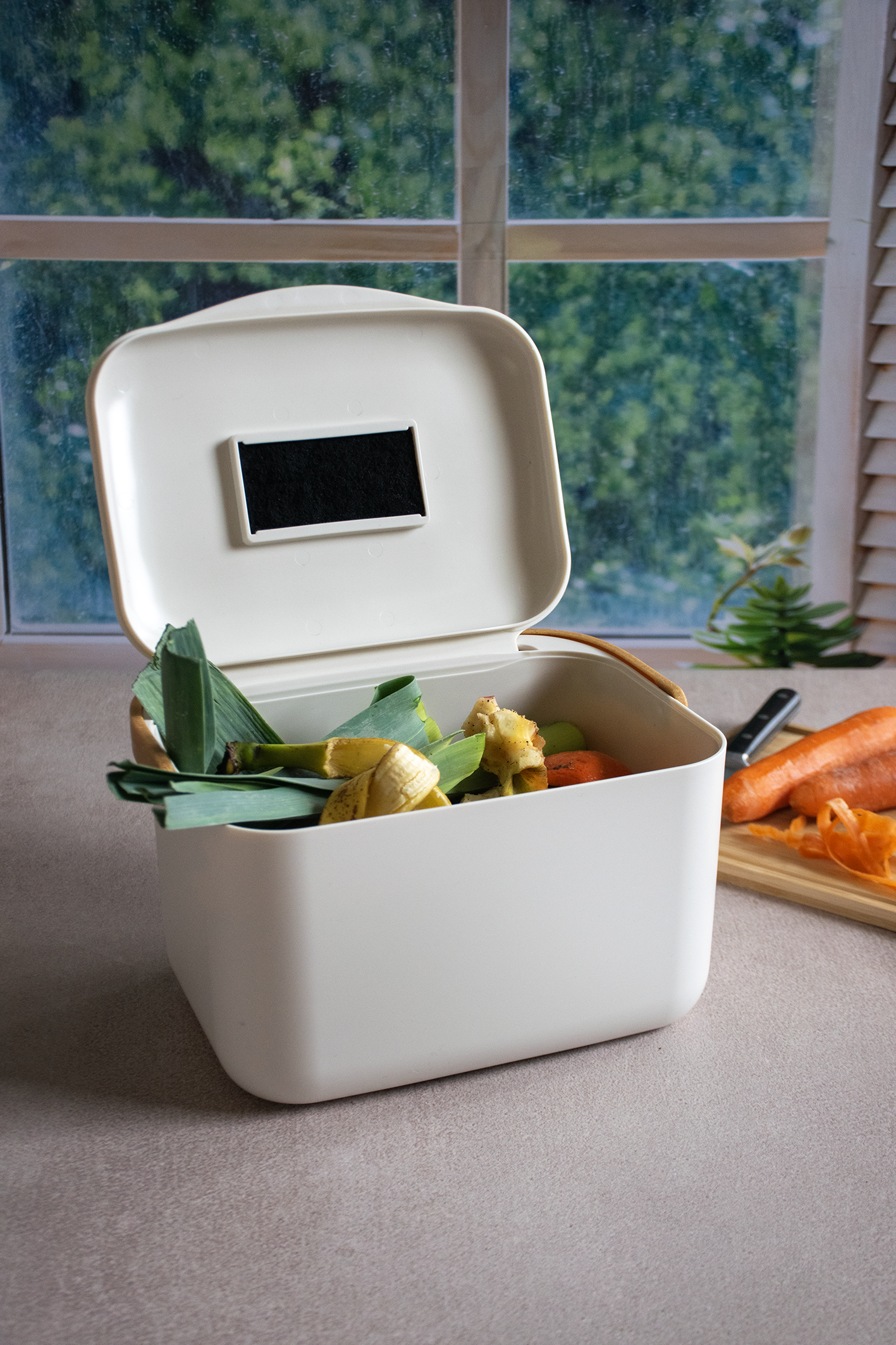 Rectangular Compost Bin + Filter (Cream)