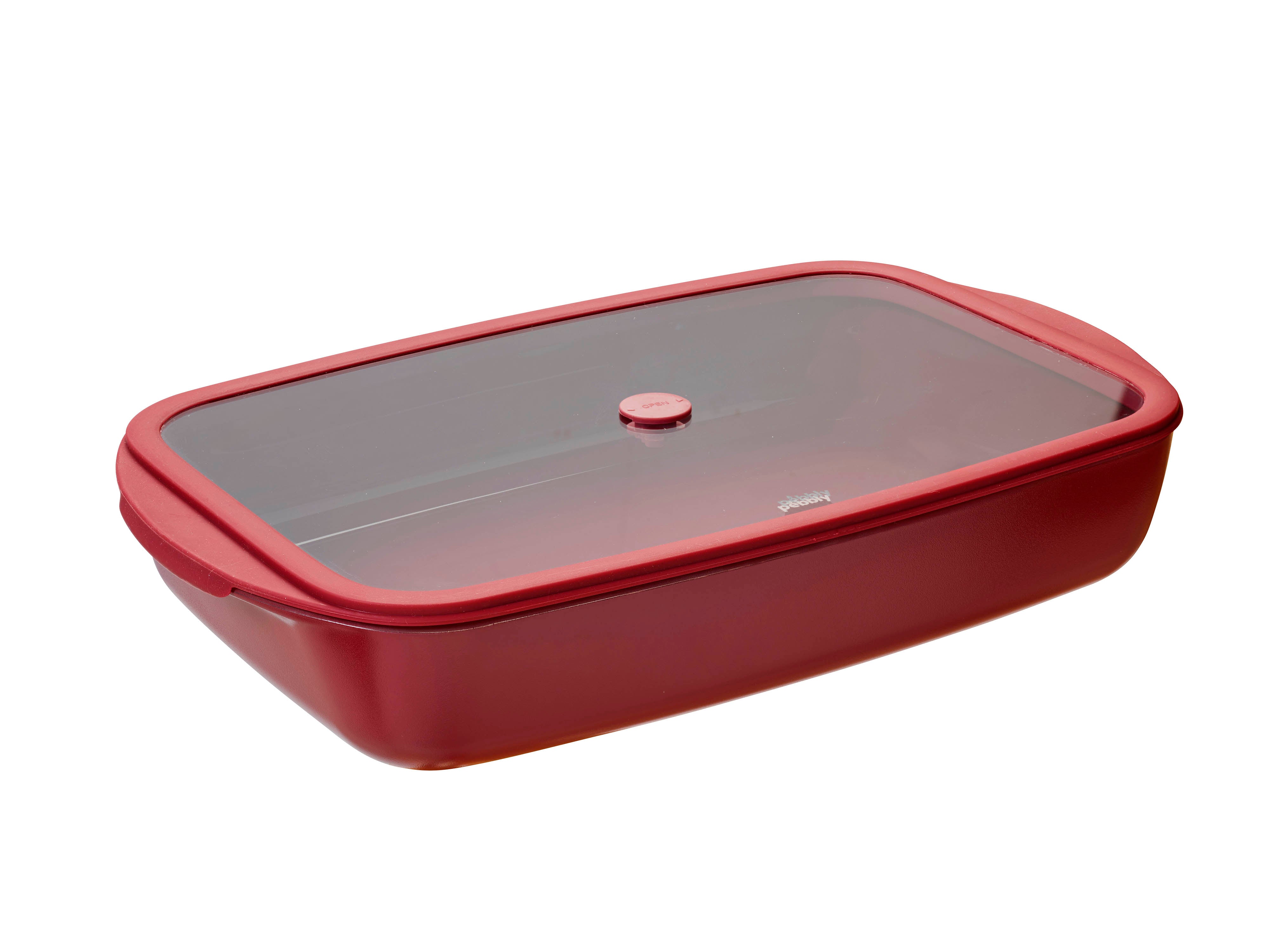Rectangular Glass Oven Dish with Lid – 3.6L Garnet Red