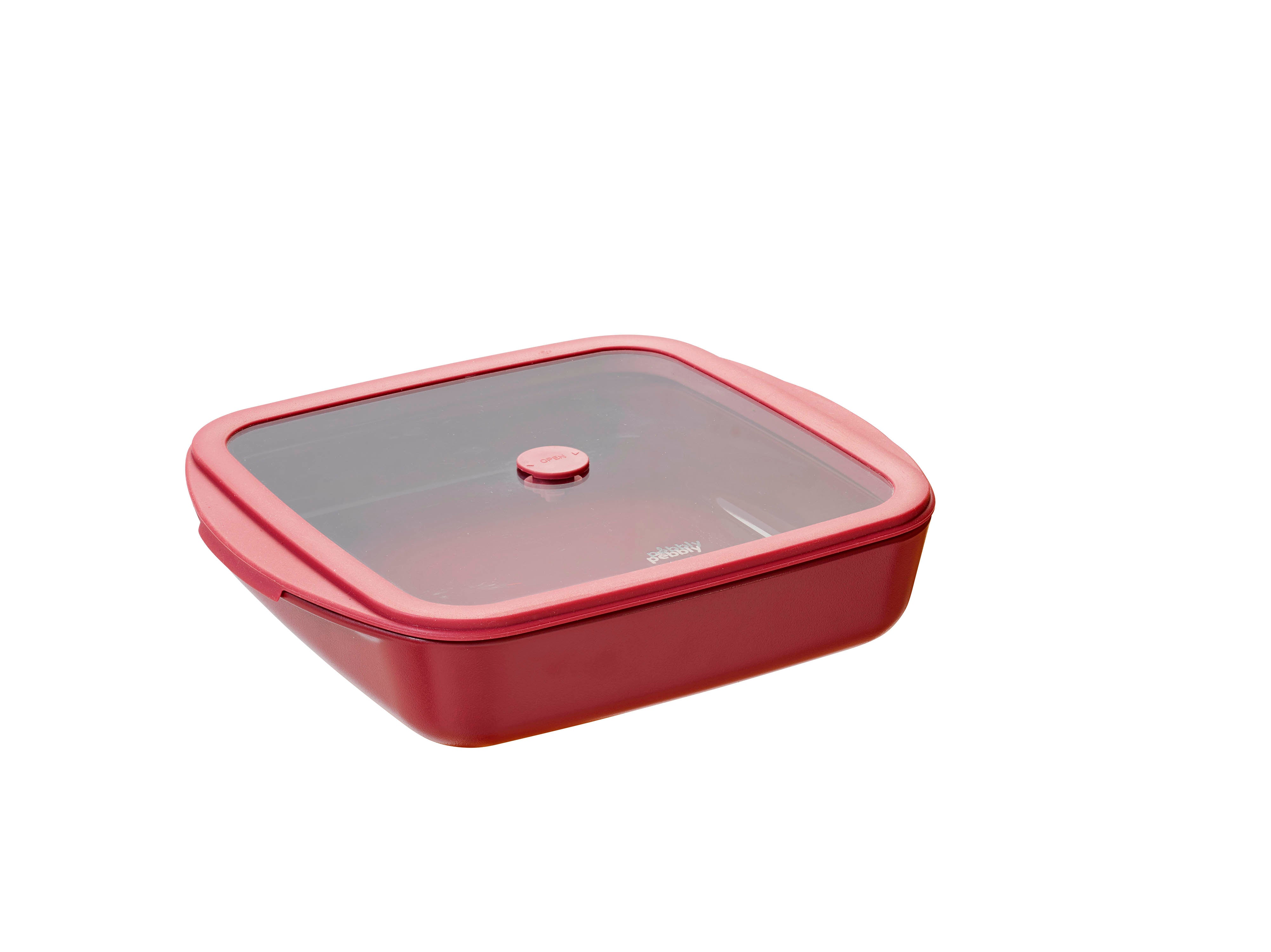 Square Glass Oven Dish with Lid – 1.6L Garnet Red