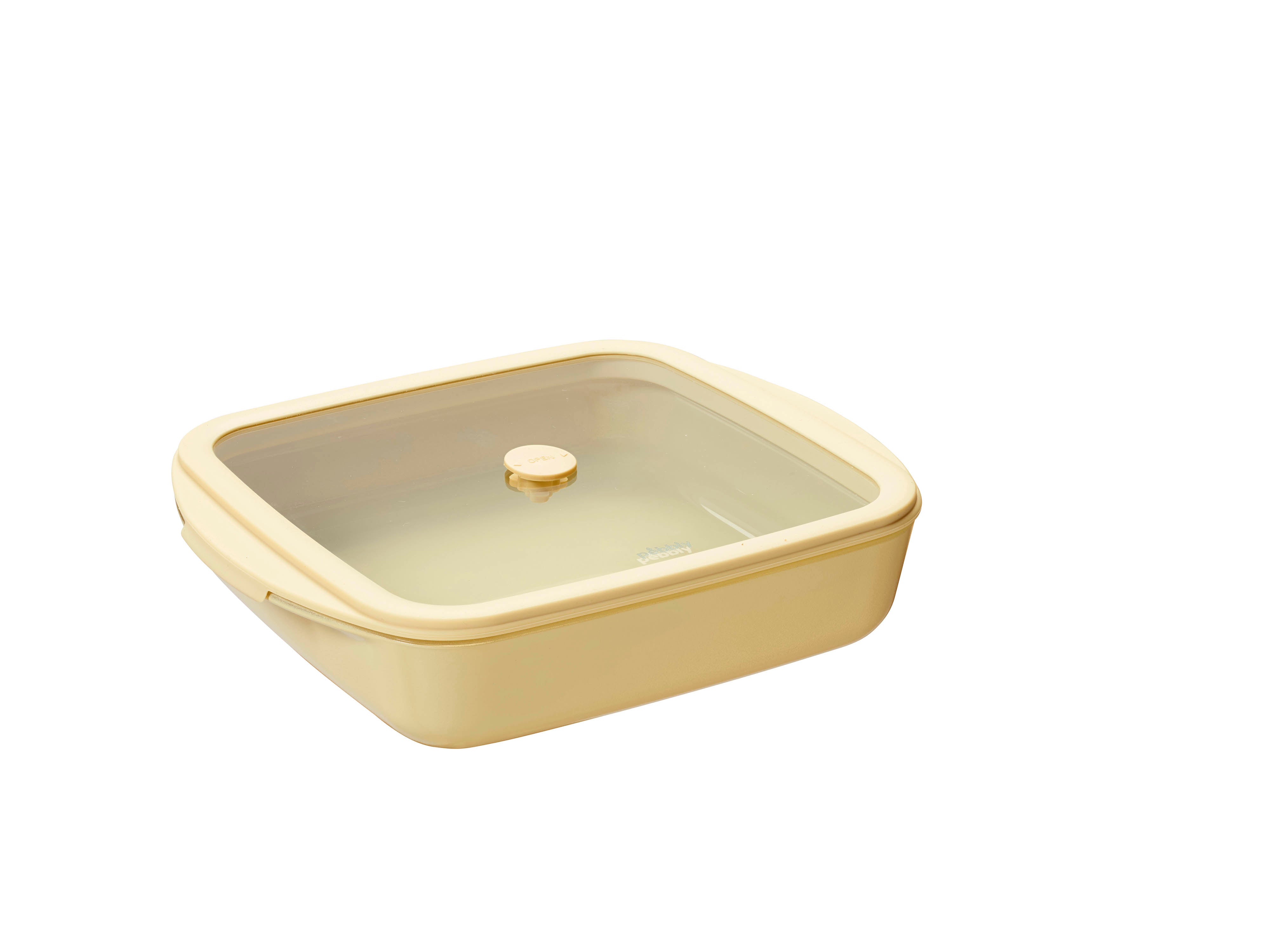 Square Glass Oven Dish with Lid – 1.6L Cream