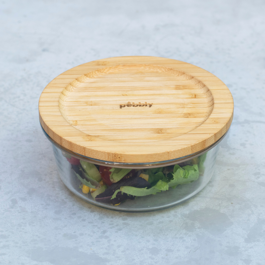 Glass Container with Bamboo Lid - Round - 620mL