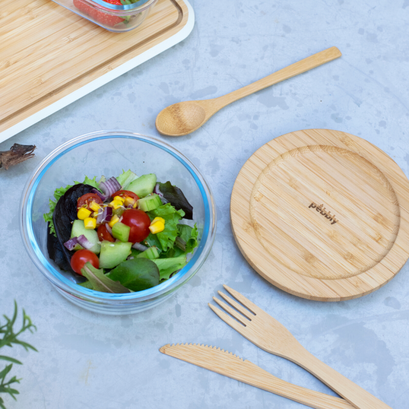 Glass Container with Bamboo Lid - Round - 620mL