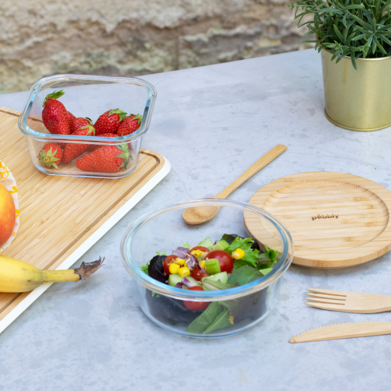 Glass Container with Bamboo Lid - Round - 620mL