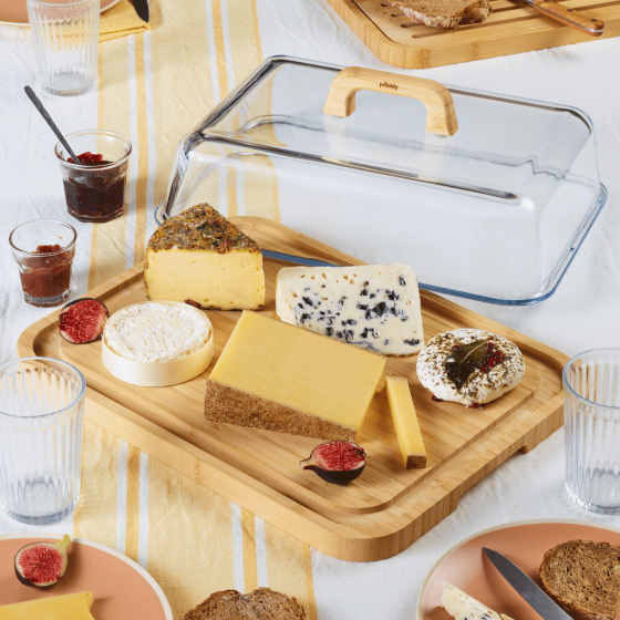 Cheese Box / Platter (Glass & Bamboo) with Handle