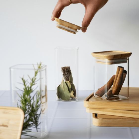 Glass Spice Jars Square Tall (2 piece set)